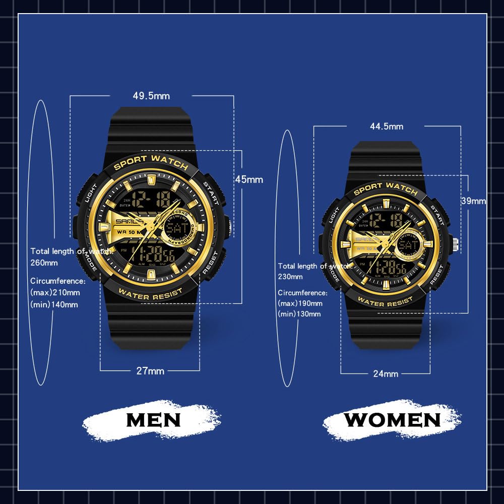 findtime Reloj deportivo unisex, relojes militares para hombres y mujeres, reloj digital resistente al agua para hombres y mujeres, reloj resistente con retroiluminación LED, alarma, cronómetro