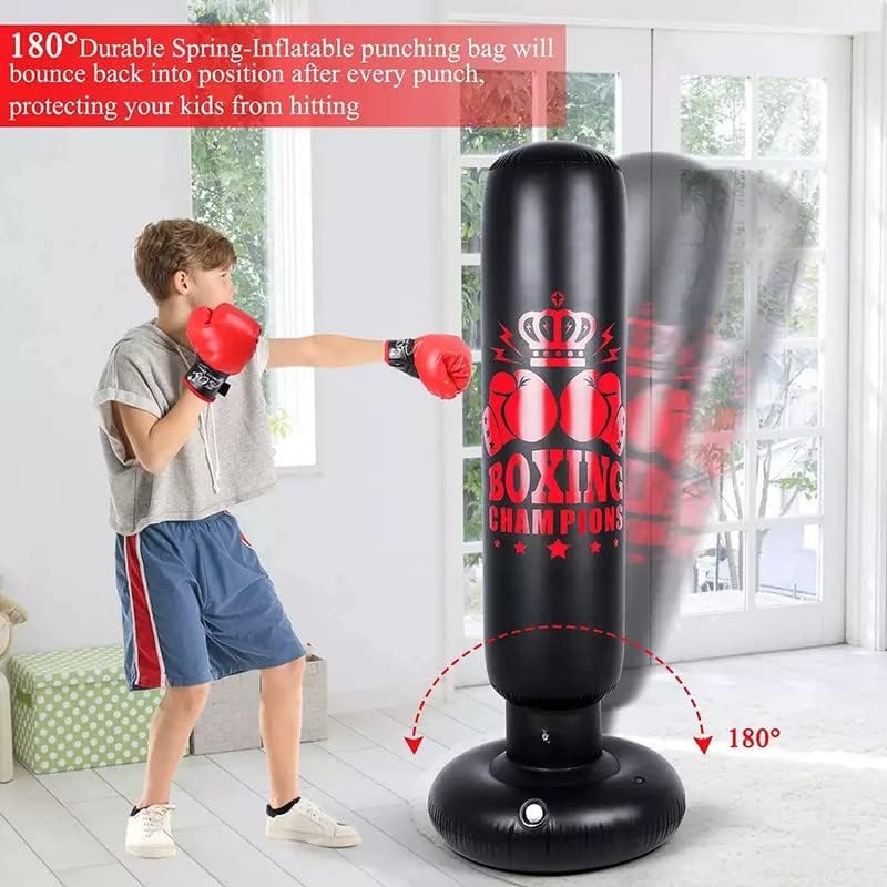 Inflatable Punching Bag, 160CM Standing Ninja Boxing Bag for Kids With Boxing Gloves, Immediate Bounce-Back - Image 4