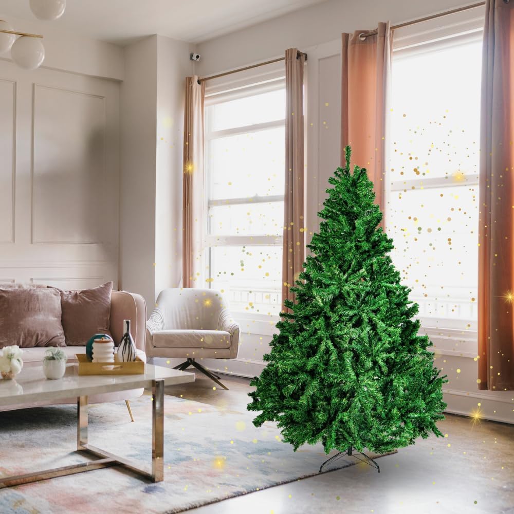 Árbol de Navidad Artificial Muy frondoso de 120 cm y 401 Ramas. Pino de Navidad PVC Color Verde Intenso con Ramas Plegables ignífugas y Soporte de pie