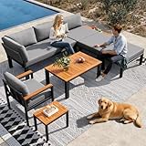Sapgaks Salon de Jardin pour 6-8 Personnes,Ensemble de canapés d'extérieur avec Table en Bois,Sièges extérieurs modulables avec Coussin Respirant,Cadre en métal,Peut être Librement combiné,Gris
