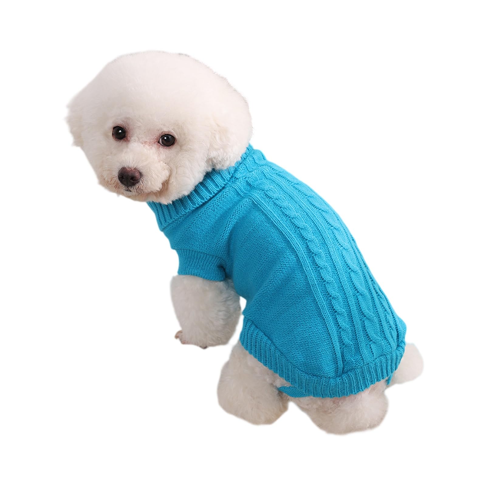 Dog Jumpers Knitted Turtleneck - Cozy Warm Winter Dachshund Jumper, Soft and Breathable Cute Apparel Puppy Twist Striped Vest Dog Clothes for Puppy Kitten (Sky Blue,14)
