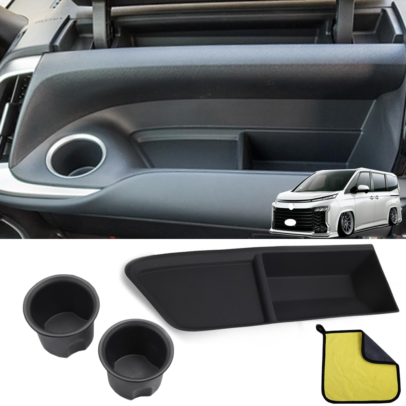LunarCorky ヴォクシー90 助手席オープントレイマット+専用カップホルダー 2022年01月～現行 VOXY NOAH助手席トレイマットVOXY NOAH 90系カップカバー ヴォクシー90系アクセサリー