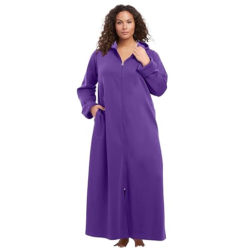 Dreams & Co. Women's Plus Size Long Hooded Fleece Sweatshirt Robe - 2X, Plum Burst Purple