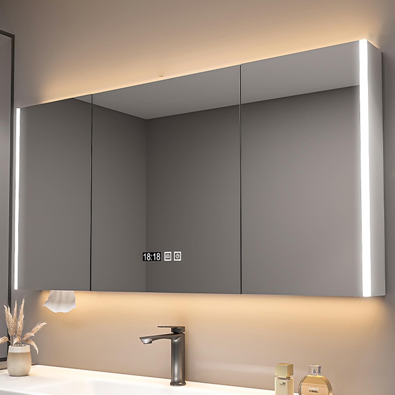 新品未使用☆＊ＬＥＤ照明付きミラーキャビネット Amazon.co.jp: Muokd ミラーキャビネット 洗面所鏡 LEDライト