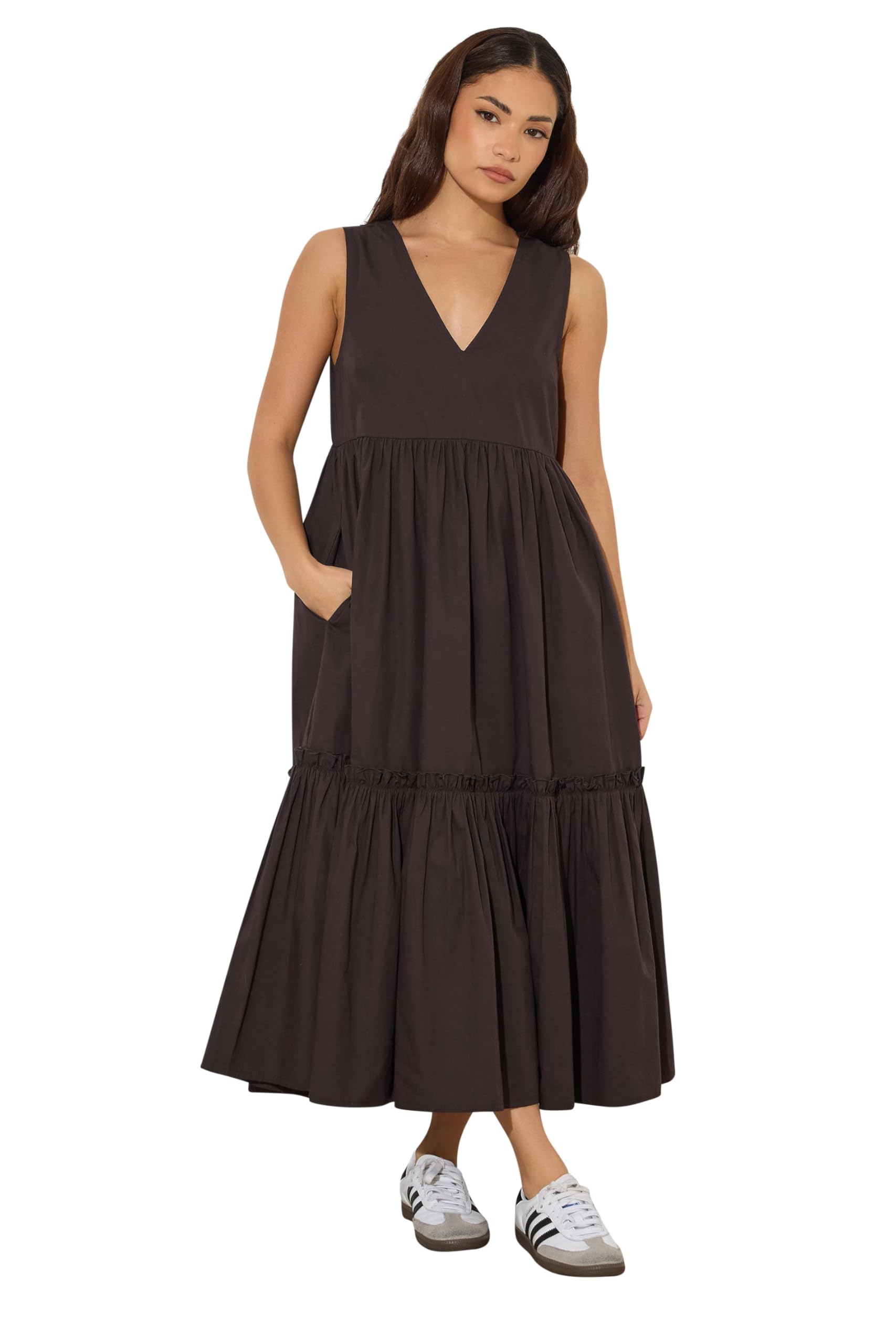 Pixiegirl Women's Chocolate Petite Frill Tiered Midi Dress In Size 10