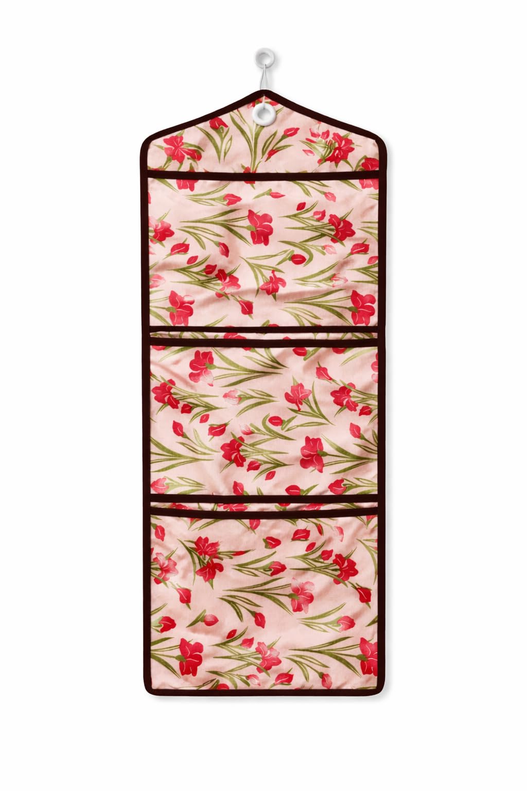 CRAFT CITY Wall Hanging Organizer | Waterproof 3 Multi-Purpose Pocket | Quilted Fabric Stationary Organizer | Magazine Organizer | Foldable Document Holder | Purple Flower | White (Pink)-image-14