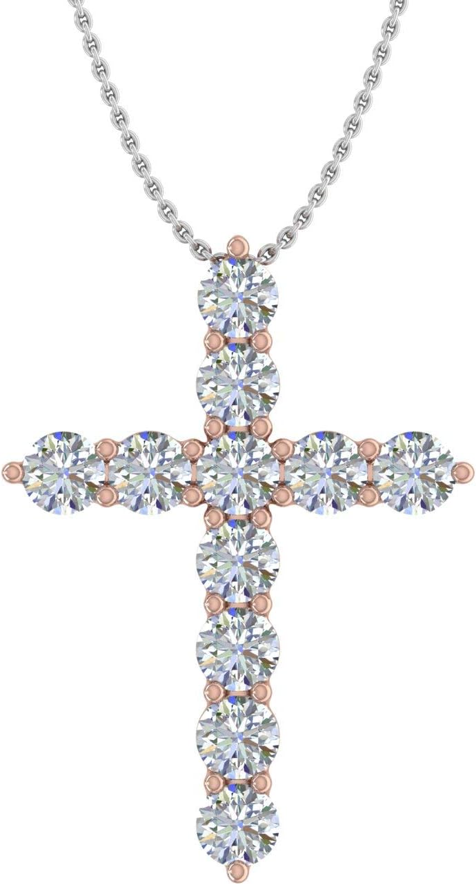 1/2 to 1 Carat Diamond Cross Pendant Necklace in 14K Gold (With Silver Chain)