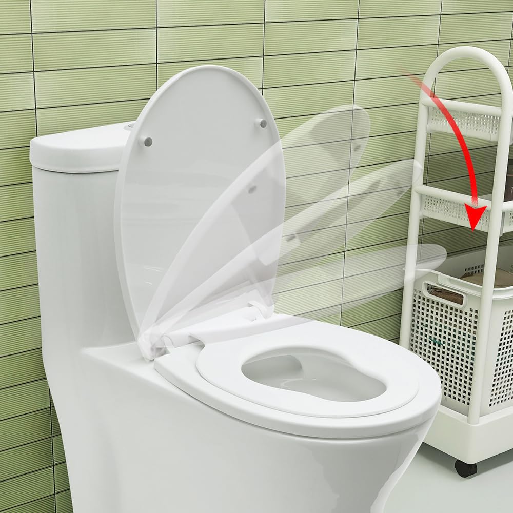 Sedile WC Chiusura Morbida D-Forma - Antibatterico, Facile Da Pulire, Montaggio Rapido, Bianco - Foto 2