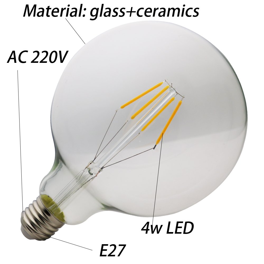 G125 LED bulbos del filamento E27, bulbos del oscurecimiento 4W, iguales a 40W bombillas incandescentes, 400 lm, luz blanca caliente, 2200K, bulbos del LED, zócalo estándar E27 (6 piezas)