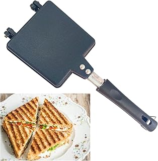 Sandwich Maker Gas Stove Top Non-Stick Double Sided Grill Pan forToaster Omelette, Pancake and Toaster with Gas Stove Compatible Aluminum Base, 13.5 x 5 x 1.5 Inch