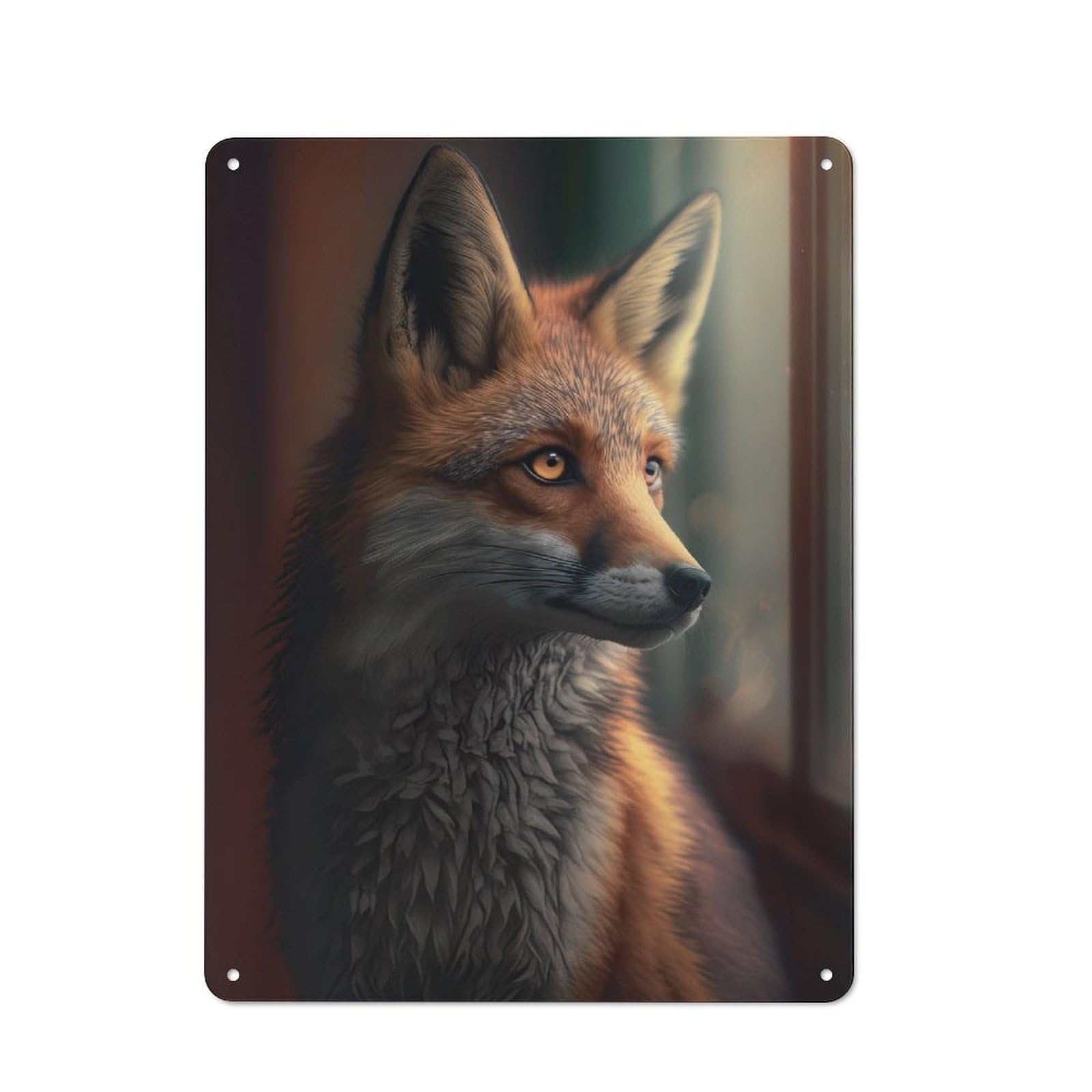 Junmoney The Watching Fox Rustic Tin Sign 40X30cm Featuring For Living Room Wall, For Metal Sign Collectors, For Garage And Workshop Walls