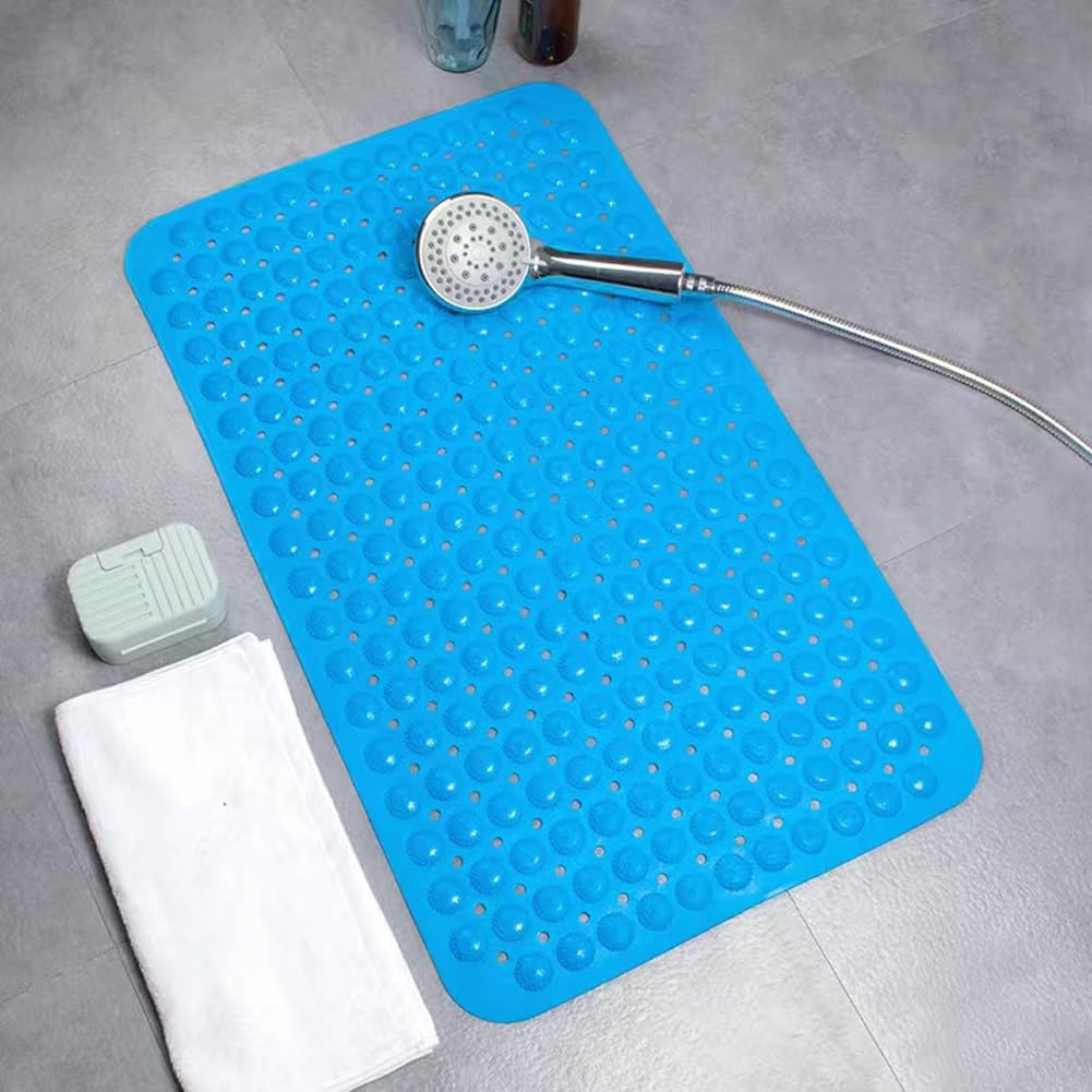 Non Slip Shower Bath Mats with Drain Holes and Suction Cups,Easy to Clean,Safety Bathtub Mats Ideal for Elderly and Children,Soft on Feet (lake blue,36 * 71)