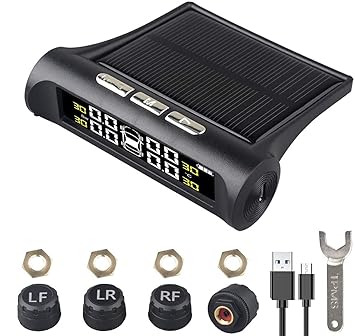 AWOKZA Universal TPMS Tire Pressure Monitor Solar Power USB Rechargeable Digital RGB LCD Display Auto Security Alarm Systems with RGB LCD and 4 Internal Sensors Fit for Most Car