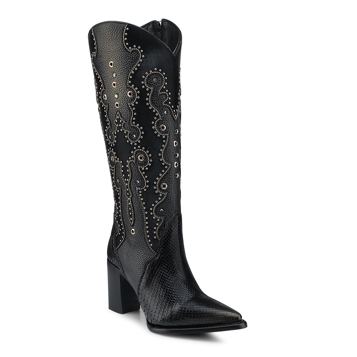CUADRA Women's Western High Boots in Python and Bovine Leather Black 4I14PH