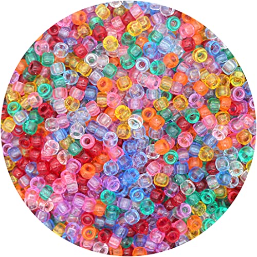 GMMA Transparent Clear Pony Beads for Friendship Bracelets for Jewelry Making 1000 Pcs Plastic Colourful Beads for 6x9mm for DIY Bracelet Necklace Party Decoration Supplies