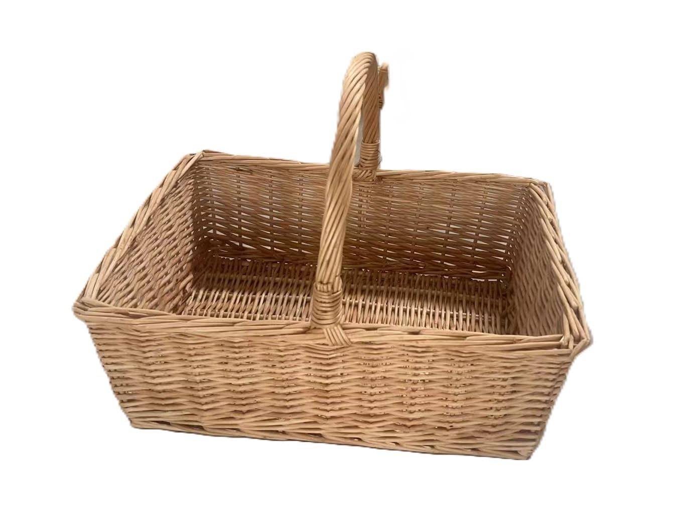 Vintage Decor Steamed Willow Wicker Hamper Picnic Shopping Basket Open Basket with Fixed Handle, Display Storage 52cm W x 41cm D x 35cm H