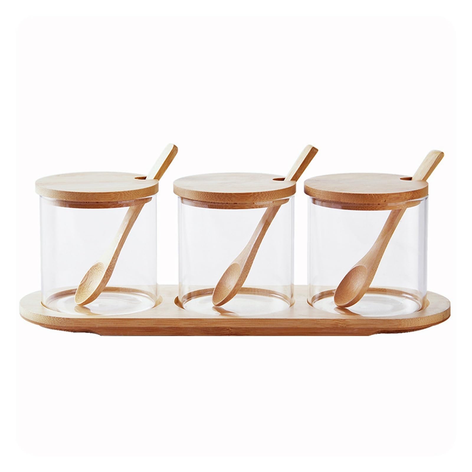HYFEUOKF Salt Sugar And Seasoning Glass Condiment Jars With Spoons Round Storage Containers Airtight Jar Combination Set