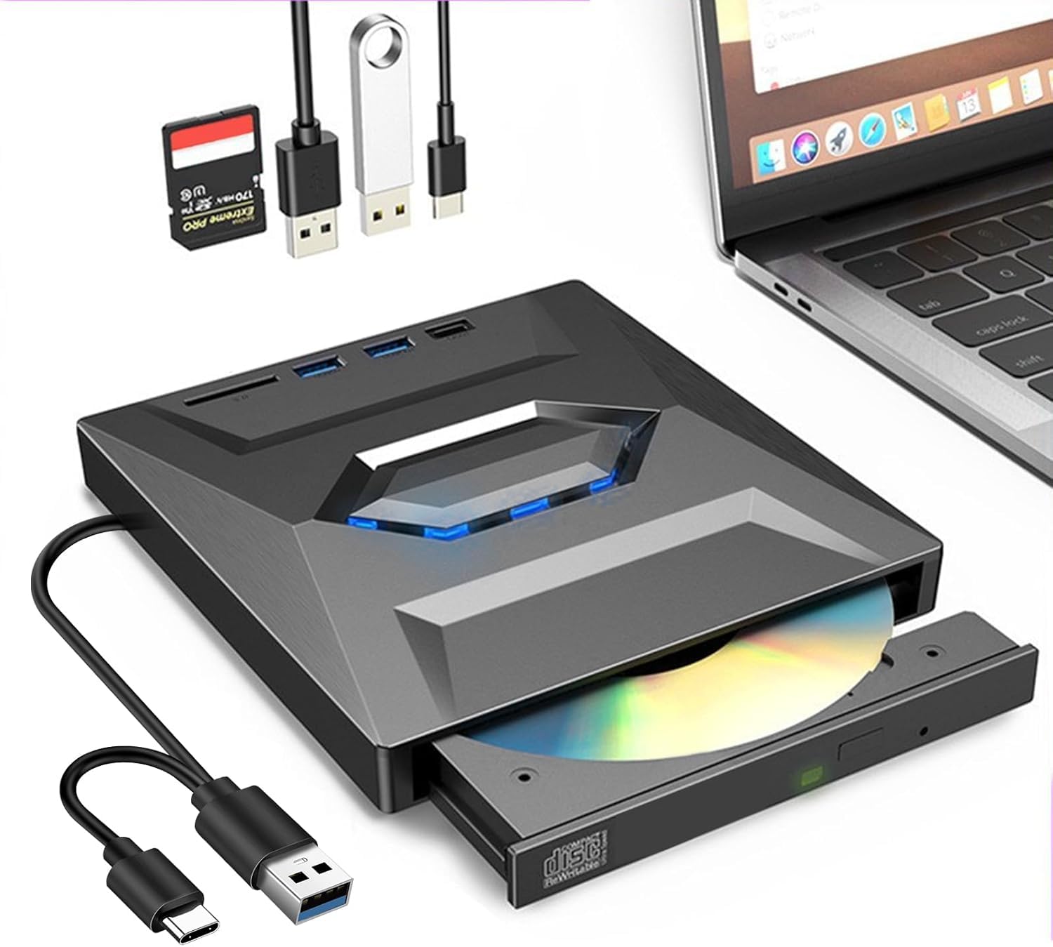 External DVD Drive for Laptop - Type-C USB 3.0 Portable CD Burner Writer with SD Slot & USB Ports DVD 8X CD 24X Slim Fast Speed CD/DVD Reader for PC/Window/Mac OS/Linux/Vista-picture-38