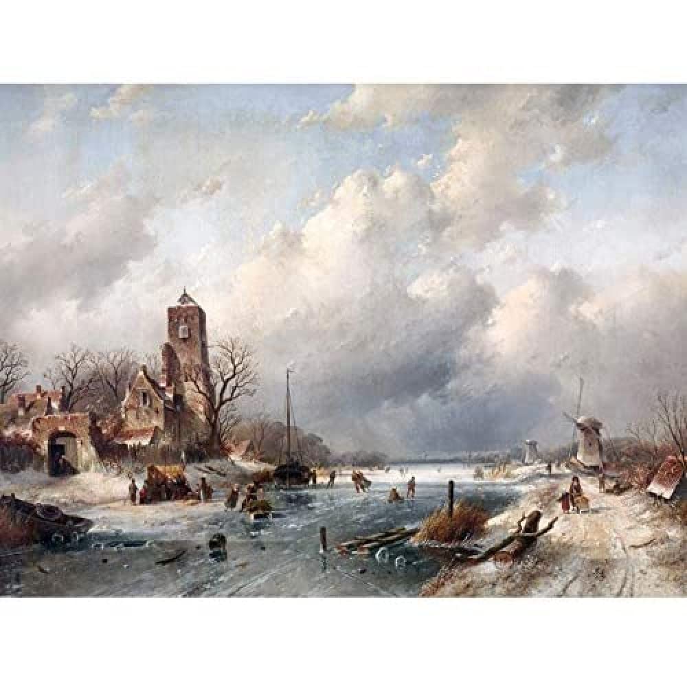 Artery8 Leickert Winter Scene Snow Landscape Painting Unframed Wall Art Print Poster Home Decor Premium