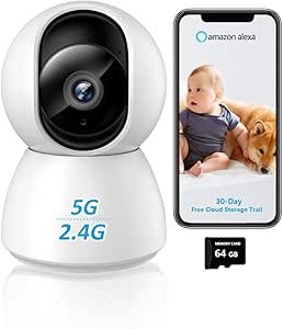 2k 5GHz & 2.4GHz Security Camera Indoor Wireless Compatible with Alexa & Google Home pet Dog Home Baby Camera with Phone app Baby Monitor WiFi Smartphone (1Pcs) asin的图片