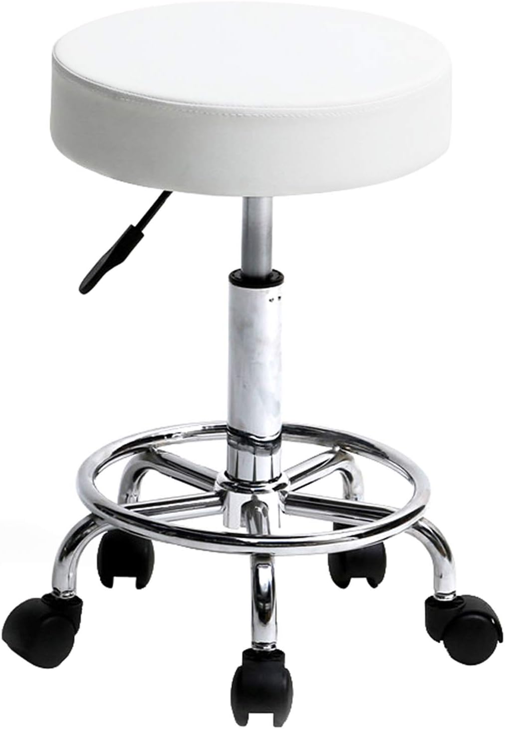 LDXFT Salon and Spa Stools PU Leather Round Rolling Stool with Foot Rest Swivel Height Adjustment Medical Spa Drafting Salon Tattoo Work Office Massage Stools Task Chair Small (White) (Color : 1) : Beauty & Personal Care