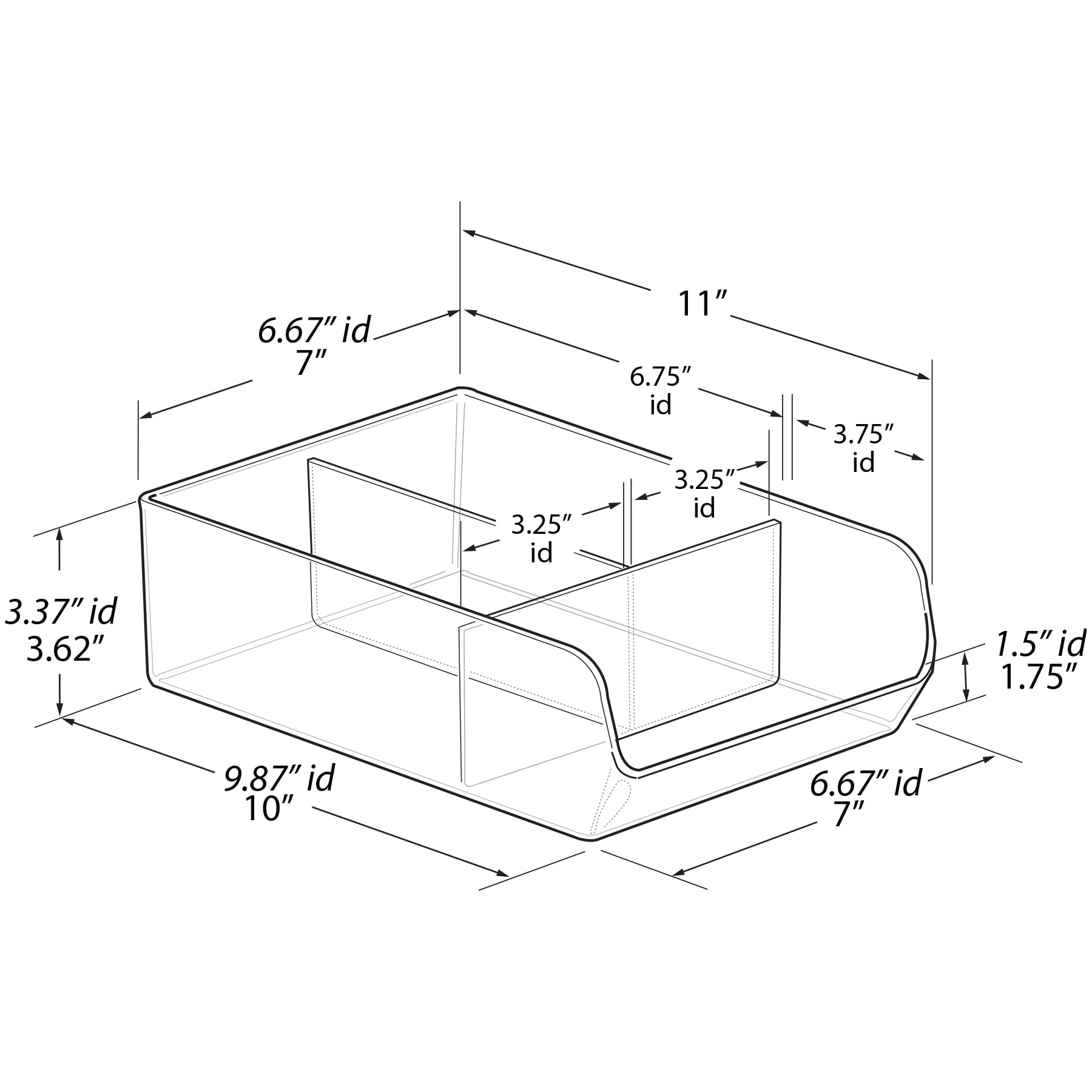 Azar Displays 556752-4PK - Contenedor de almacenamiento transparente con divisores, organizador apilable de múltiples compartimentos para cocina, baño, despensa y oficina, plástico sin BPA (paquete de