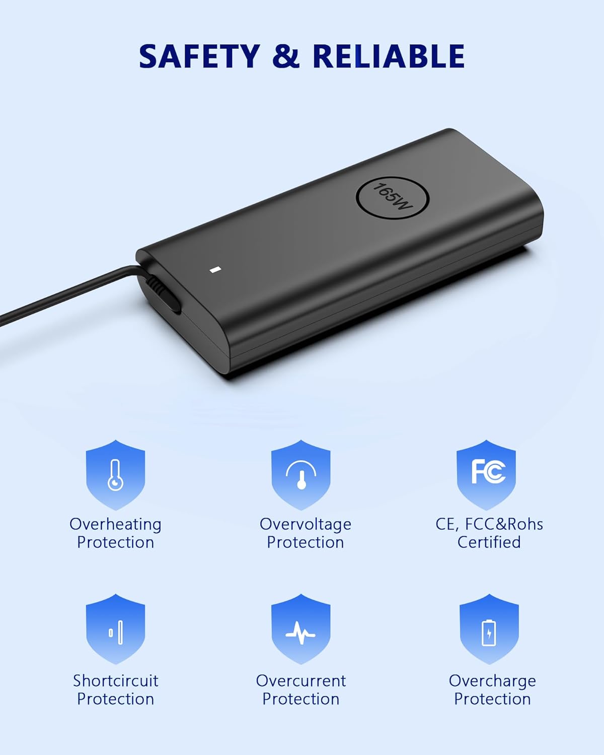 165W USB Type C GAN Power Adapter Compatible with Dell Precision 5680 5690 3580 3581 Pro Max 16 18 Plus MB16250 MB18250 Latitude 5340 5440 5540 7340 7640 9440 DA165PM210 Laptop Charger