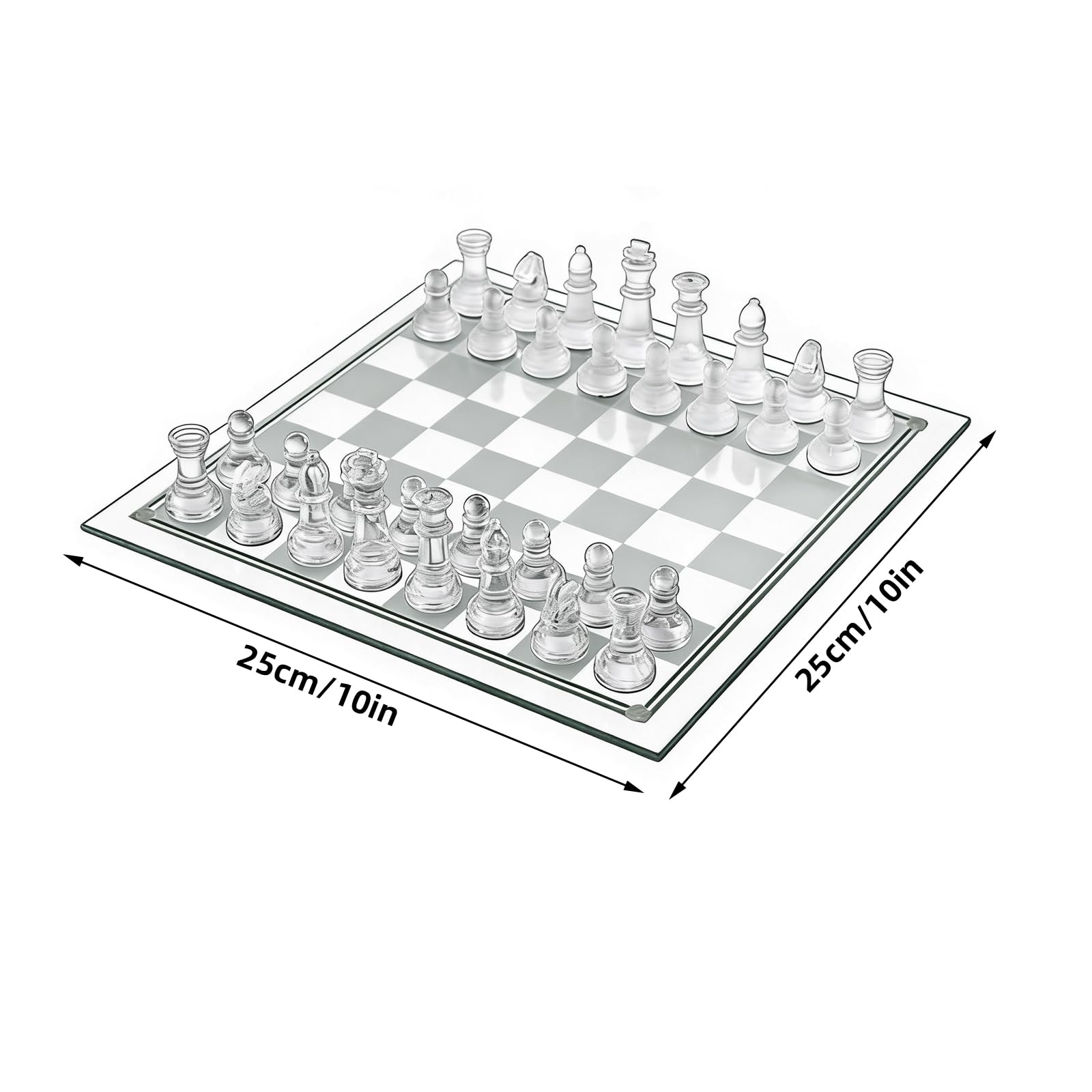 Gioco degli scacchi in vetro smerigliato, vetro cristallo, 25 × 25 cm, scacchi da viaggio portatili, gioco di scacchi di alta qualità per tutte le età, per gli amanti degli scacchi e la decorazione