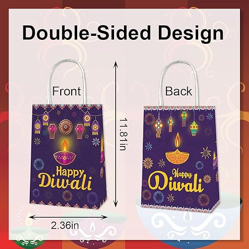 Miniatura 8 de ALIBBON 12 bolsas de regalo Happy Diwali, suministros de fiesta Diwali, bolsas de papel kraft para aperitivos de dulces, bolsas de regalo de fiesta
