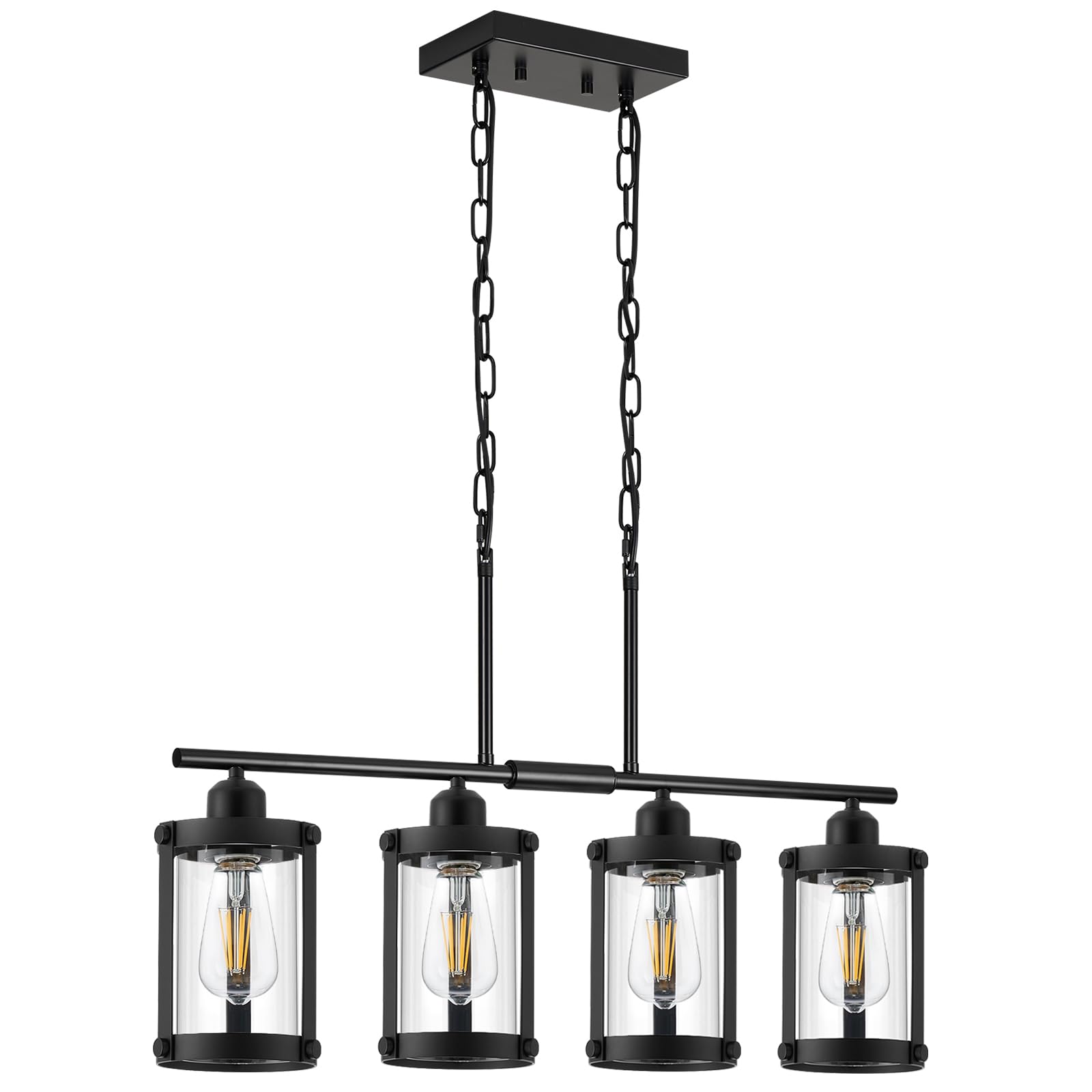 Photo 1 of Osimir Matte Black 4-Light Kitchen Island Linear Chandelier, Clear Glass