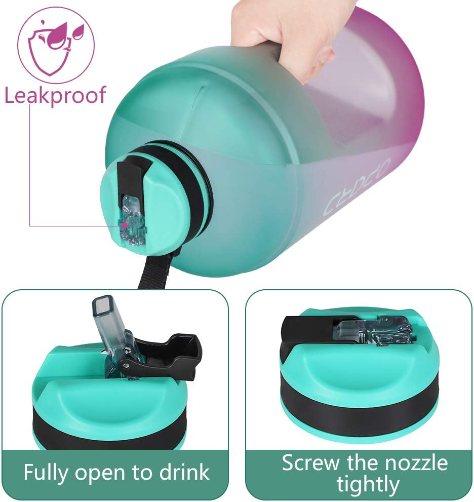 Opard Gallon Water Bottle with Time Marker Straw and Handle 128oz 1 Gallon Water Jug BPA Free Motivational Big Large Sports Water Bottle for Gym Fitness (8-1 Cyan & Purple Gradient)