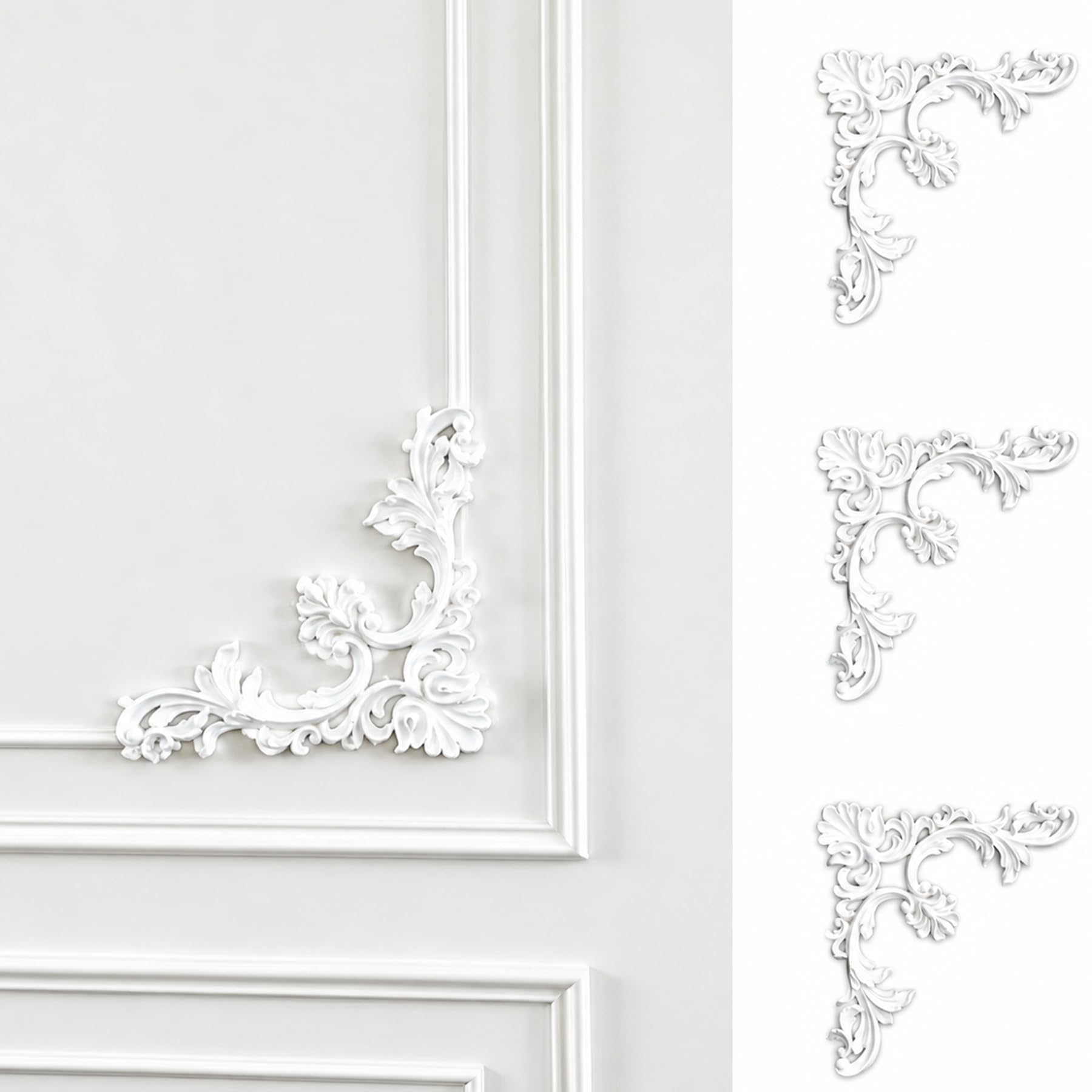 4 PCS Angolari Decorativi per Pareti E Soffitti in PU Modanature Angolari 3D con Decorazioni Floreali Profili Decorativi Verniciabili per Cornici E Angoli Elegante Finitura