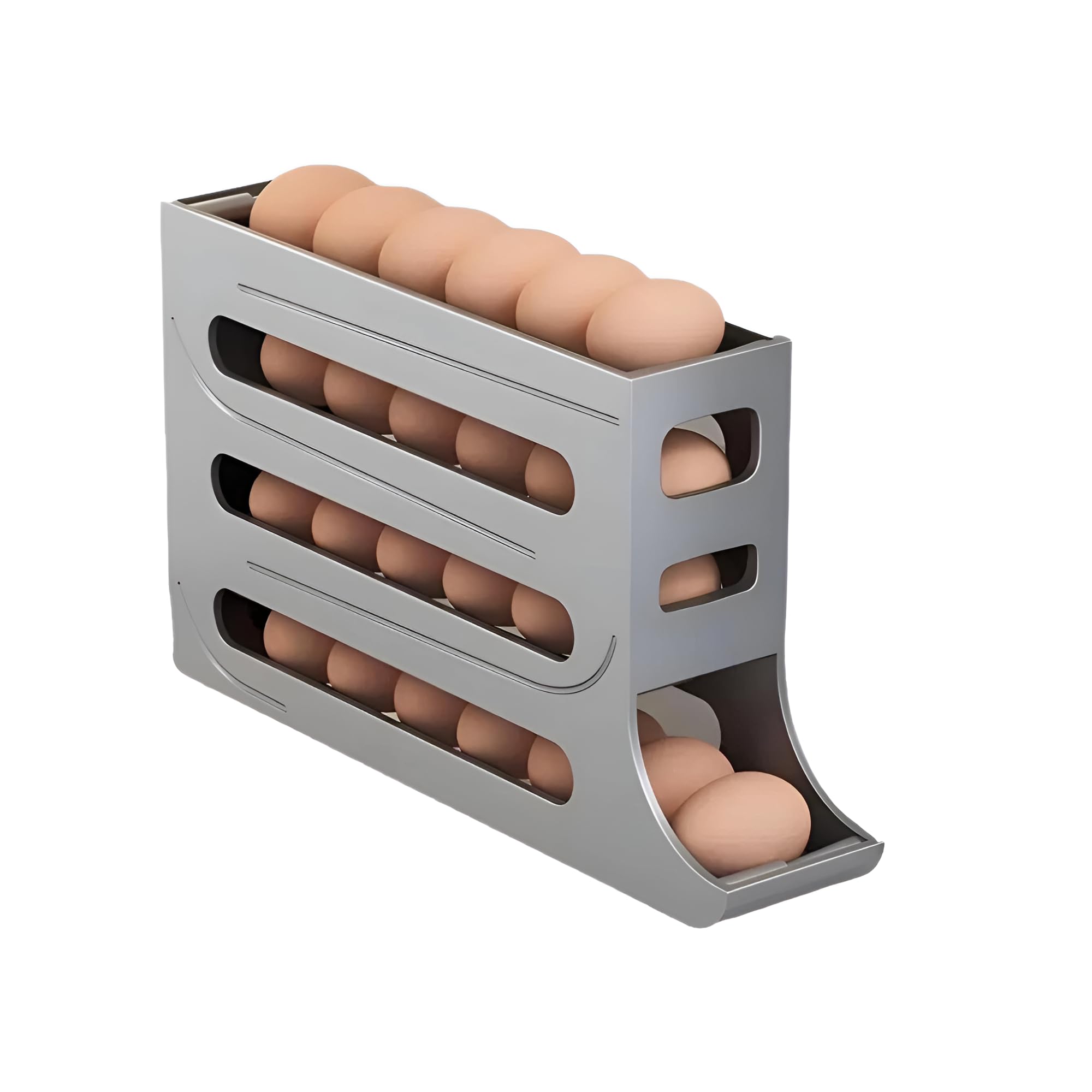 Zr Solutions Grey 4-Tier Automatic Rolling Dispenser For Refrigerator Space Saving Holder Tray, Stores 28 Eggs, Durable Organizer For Kitchen Counter & Pantry Storage (Grey)