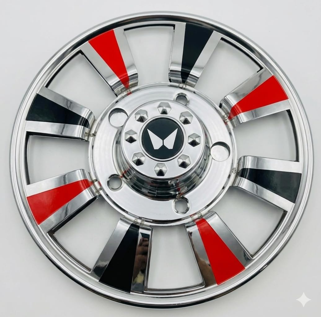 Wheel Cover Compatible with Bolero 15 Inch, Chrome Finish with Multi-Color Accents, Turbine Design, 4 Pack (Red & Black Tone 15 Inch)-image-49