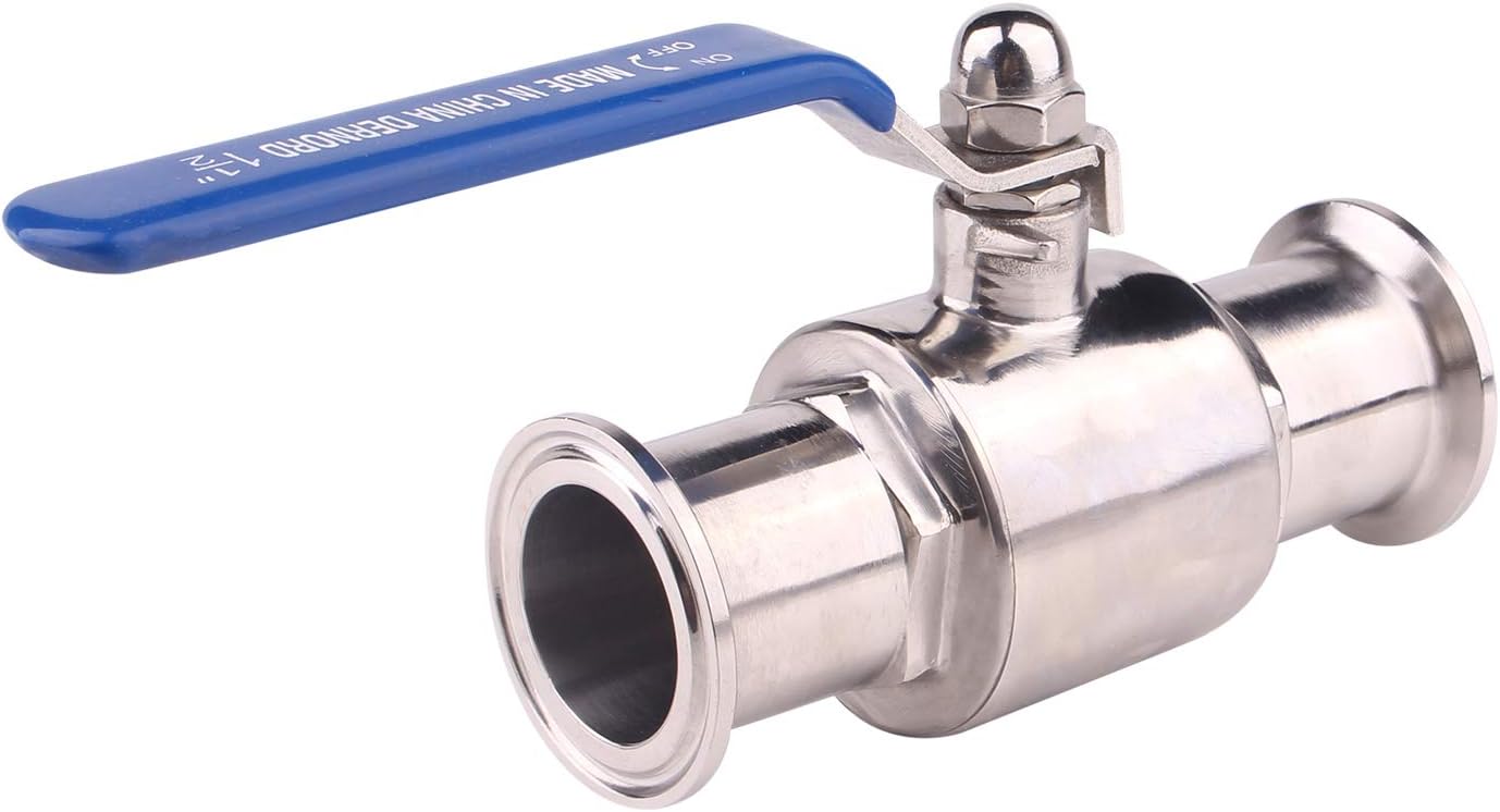 DERNORD 1.5" Tri-Clamp Ball Valve Stainless Steel 304,PTFE Lined. (1.5 inchTube OD)