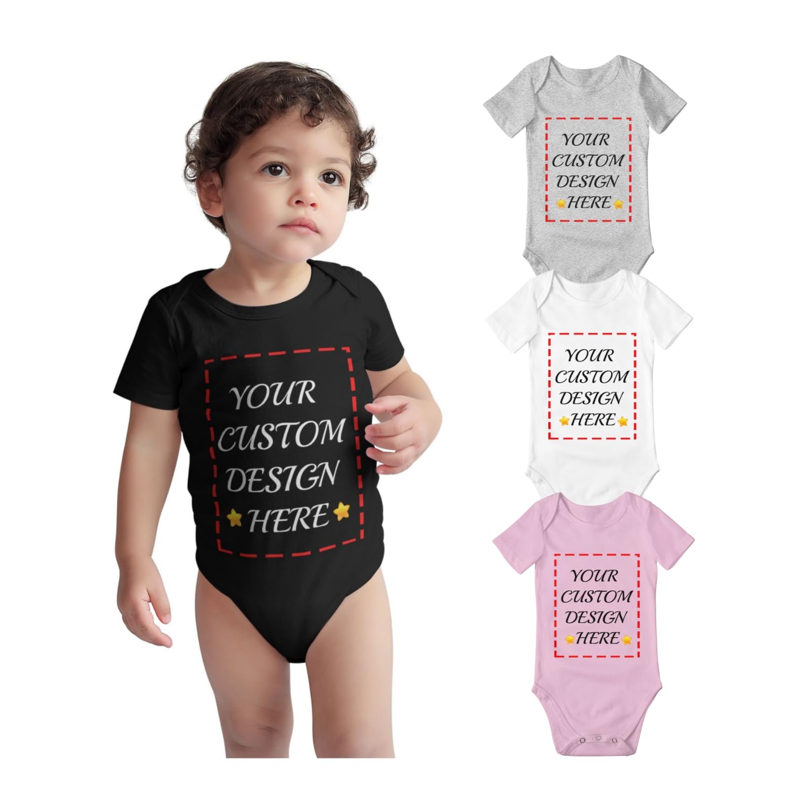 AOOEDM Custom Baby Bodysuits Add Your Photo/Text For Baby Girl & Boy Personalized Short-Sleeve Bodysuit Customize Infant Newborn Gift