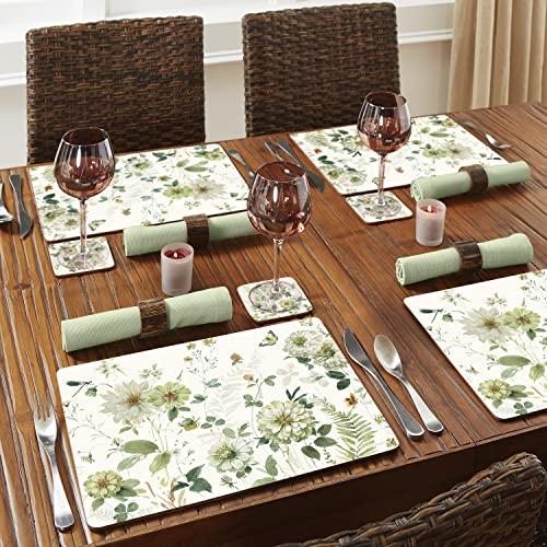 Cala Home Green Fields Premium Decorative Hardboard Cork Back Tabletop Placemats 4 Pack Manufactured In The Usa Heat Tolerant And Easily Wipes Clean #TOP5