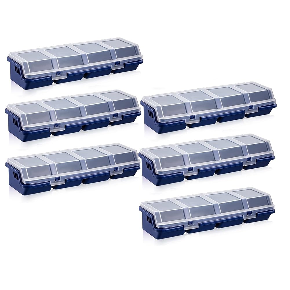 Confezione da 6 Scatole Organizer per con Coperchi, 4 Scomparti, Contenitori per Attrezzi, Scomparti Divisori, Contenitori per di Smistamento, Cassetta Degli Attrezzi