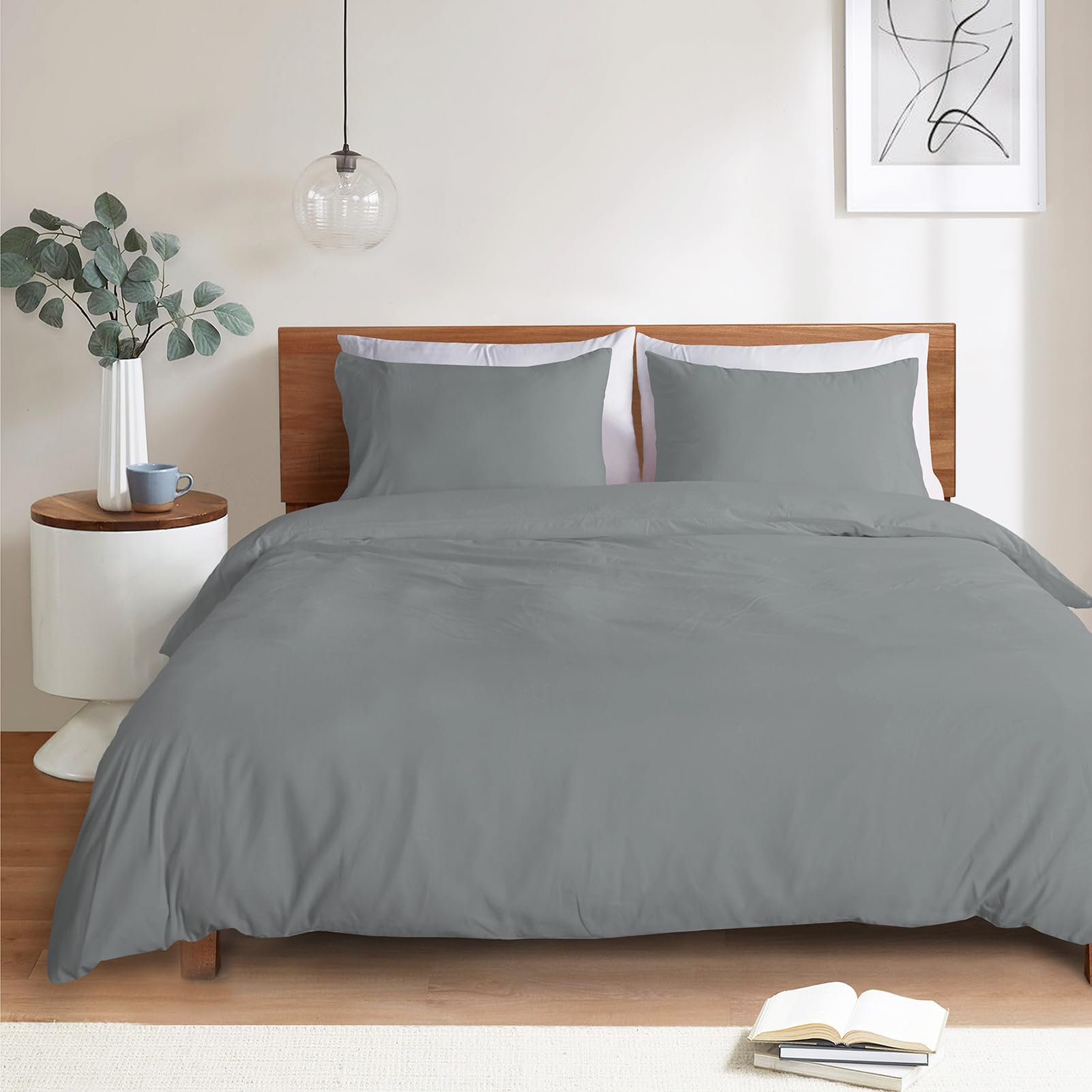 Mejoroom Gray Duvet Cover Full - Bedding Sets Full - Soft and Breathable Comforter Cover with Zipper Closure, 3Pieces, 1 Duvet Cover (80x90) and 2 Pillow Cases(20x26)