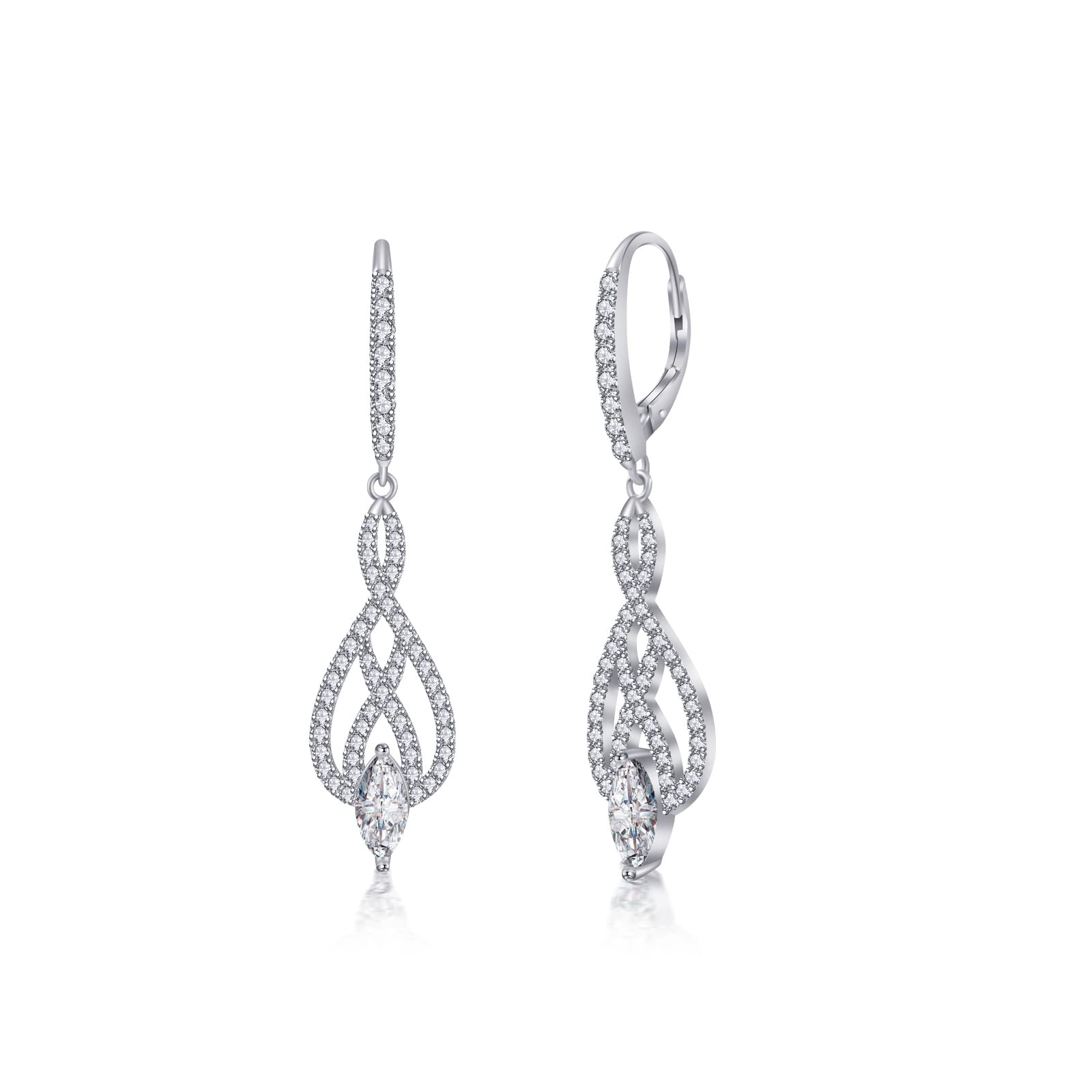 Pendientes Largos Plata 925 Colgantes Mujer Nudo Celta con CZ 43mm