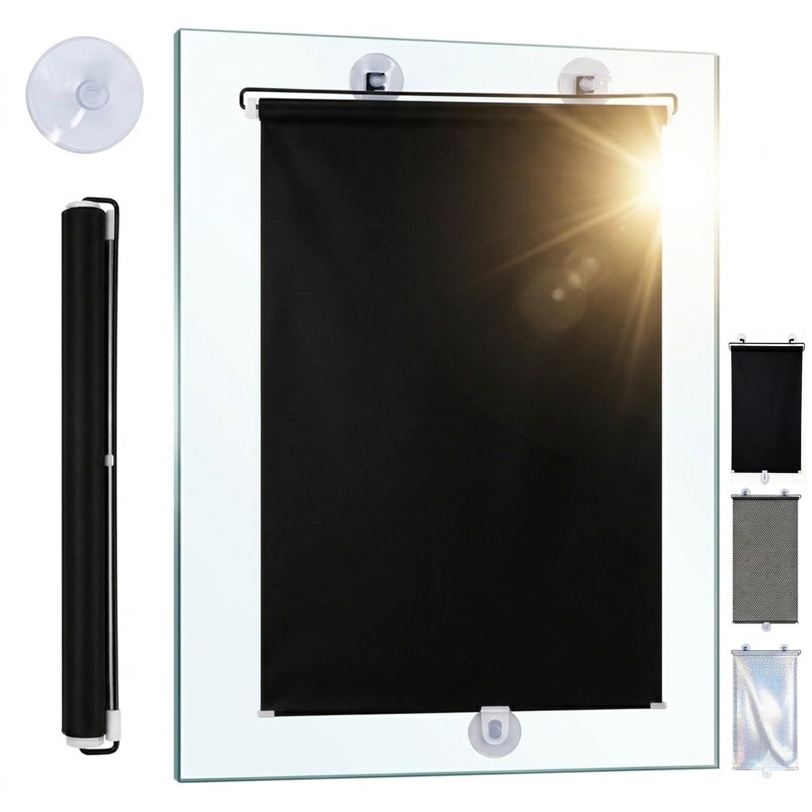 Store Occultant à Ventouse sans Perçage, W30-80cm Store Occultant Enrouleur avec Protection Thermique et UV, Rideau Pare-Soleil Portable pour Fenêtre(Pure Black,W:60xH:200 cm (24x79 in),)