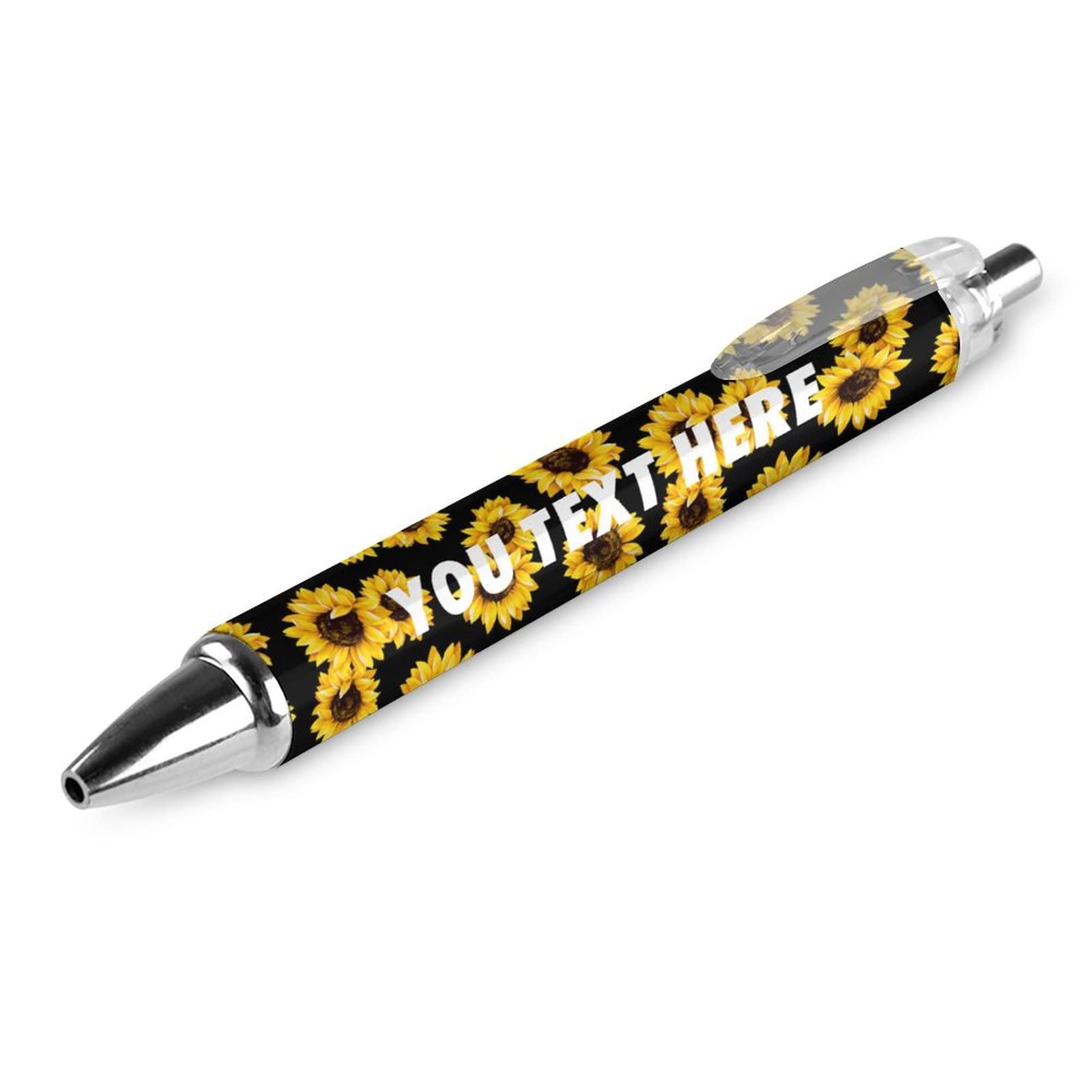 Personalized Custom Black Sunflower Pens with Stylus Tip, Customized Engraving Ballpoint Pens with Name Massage Text Logo, Gift Ideas for School