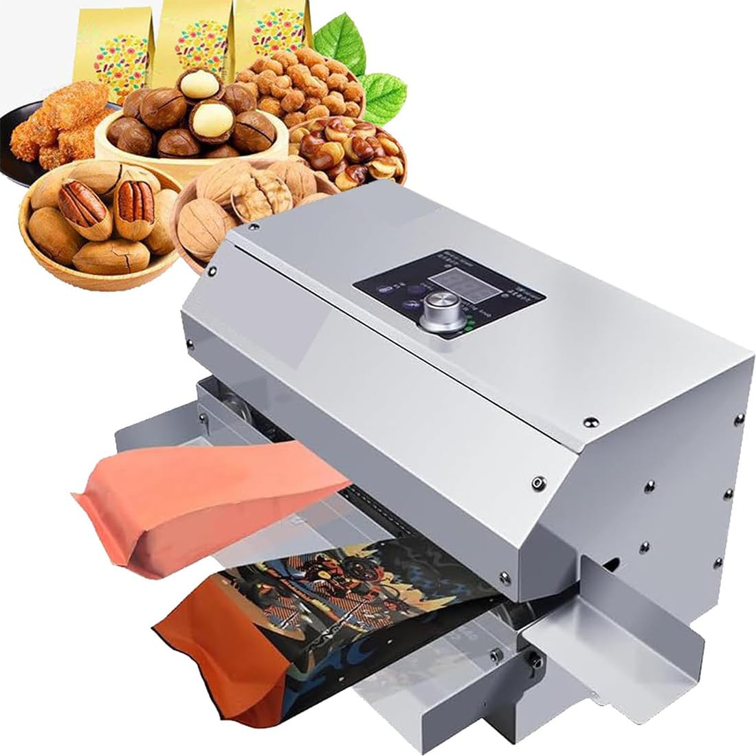 Aserzenith 1 Continuous Sealing Machine,Automatic Plastic Bag Sealing Machine 0Mm Seal Width,Horizontal Heat Sealer,W/Digital Temperature Control For Foil Bag