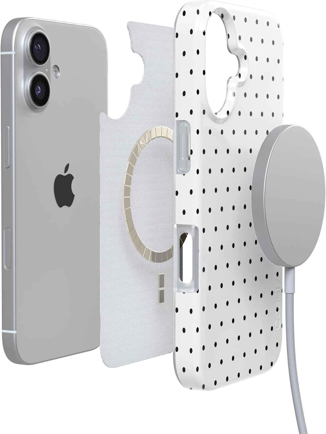 Casely iPhone 17 Case | On the Dot | White Polka Dot | Compatible with MagSafe | Classic Ultra Slim Design