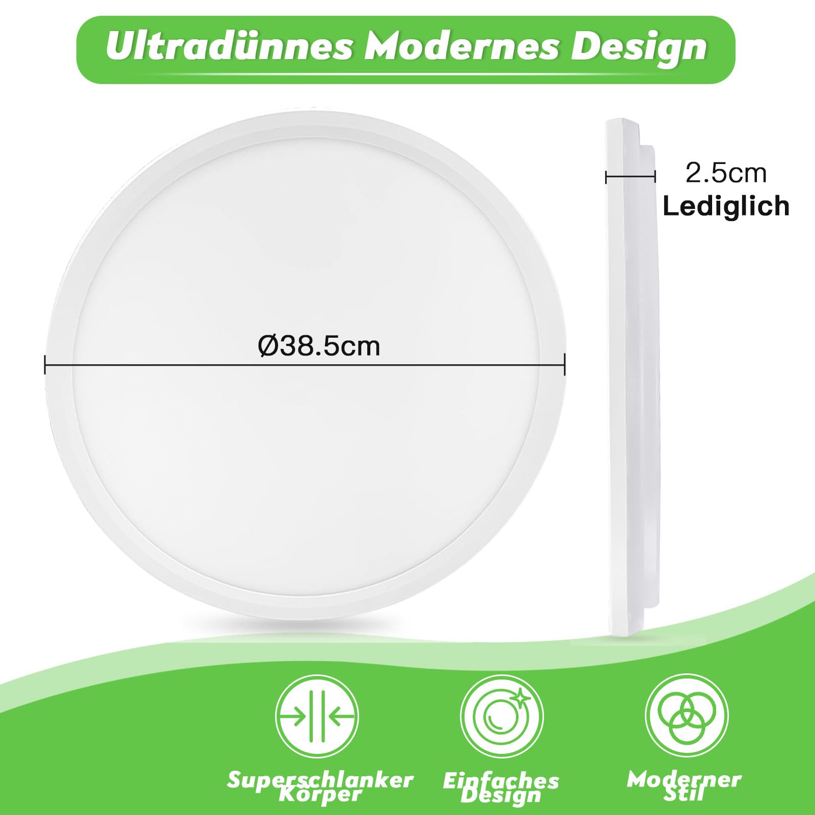Wholede 36W Plafoniera LED Soffitto Dimmerabile, 3800LM Lampadario LED Soffitto con Telecomando, Ø38.5CM Moderna Plafoniere per Cucina, Bagno, Camera da Letto, Soggiorno, Balcone, Corridoio, Ufficio