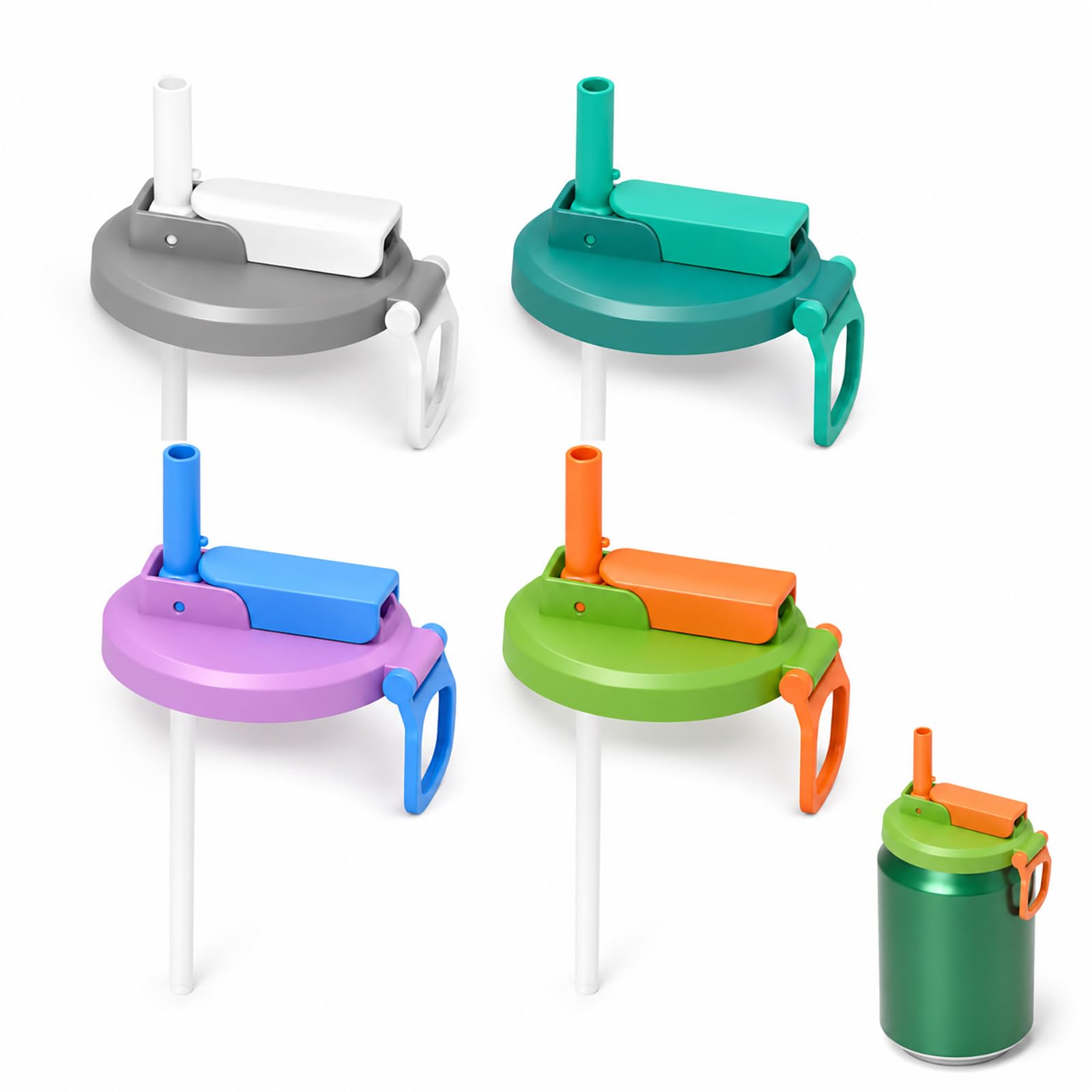 Cordial Mart Silicone Soda Can Lids, 4 Pack with Straws, Fits Standard Cans