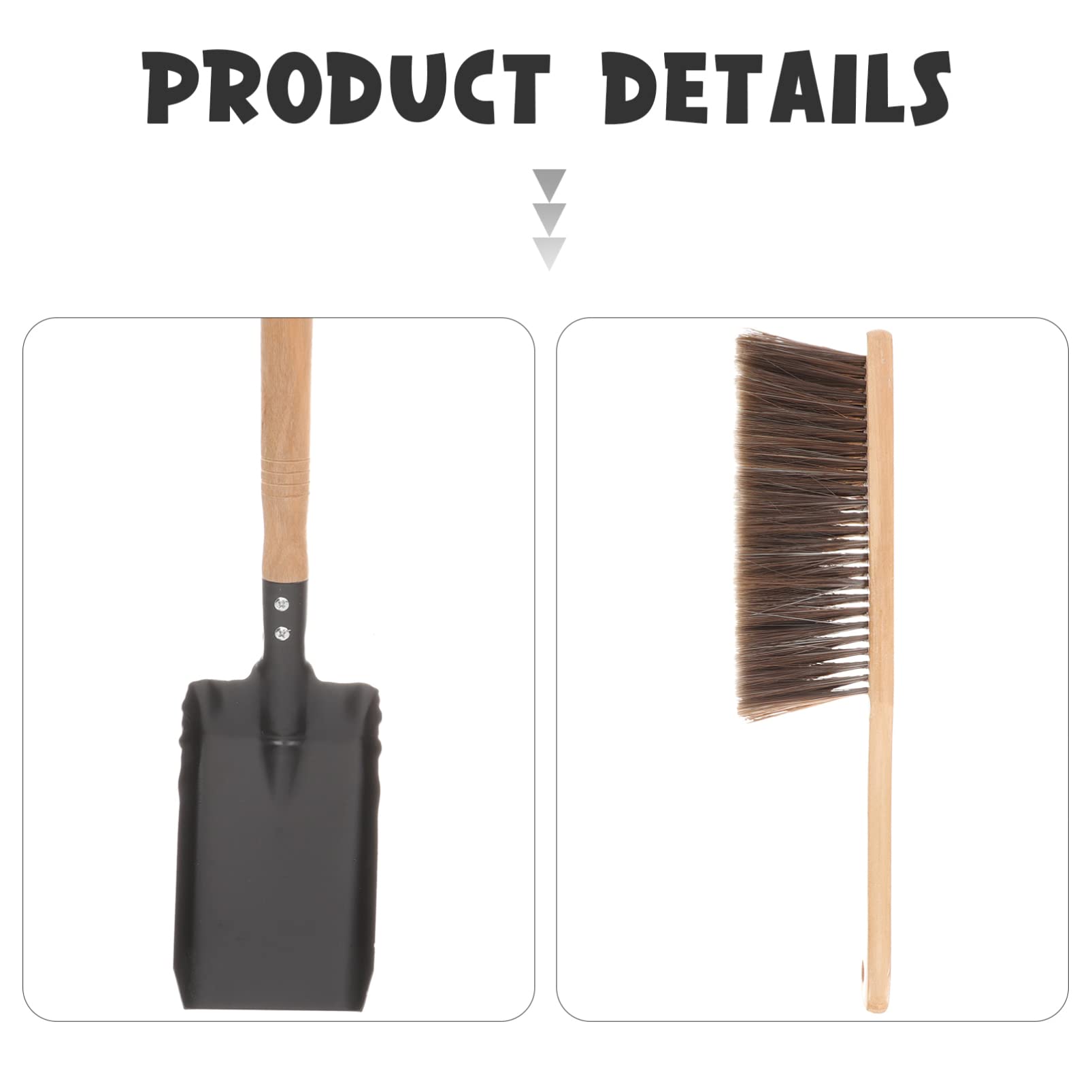 Zerodeko Strumenti per Stufa Paletta e Spazzola Kit per Pulizia della Stufa Accessori in Legno e Ferro per Rimuovere Cenere
