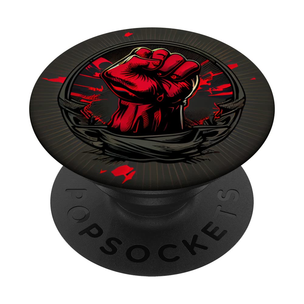 Raised Fist Red Grey PopSockets Swappable PopGrip, Black