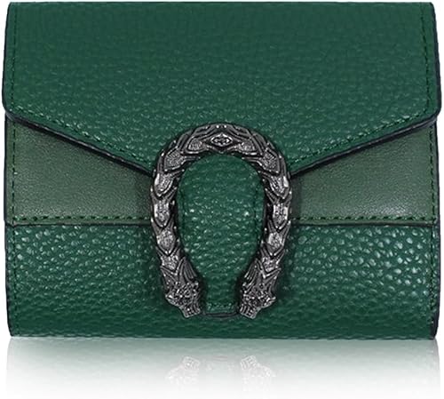 Miniatura 2 de Cartera delgada de PU para mujer, bolso corto de triple pliegue con hebilla de cabeza de dragón integrada en 7 ranuras, 1 ventana de identificación,