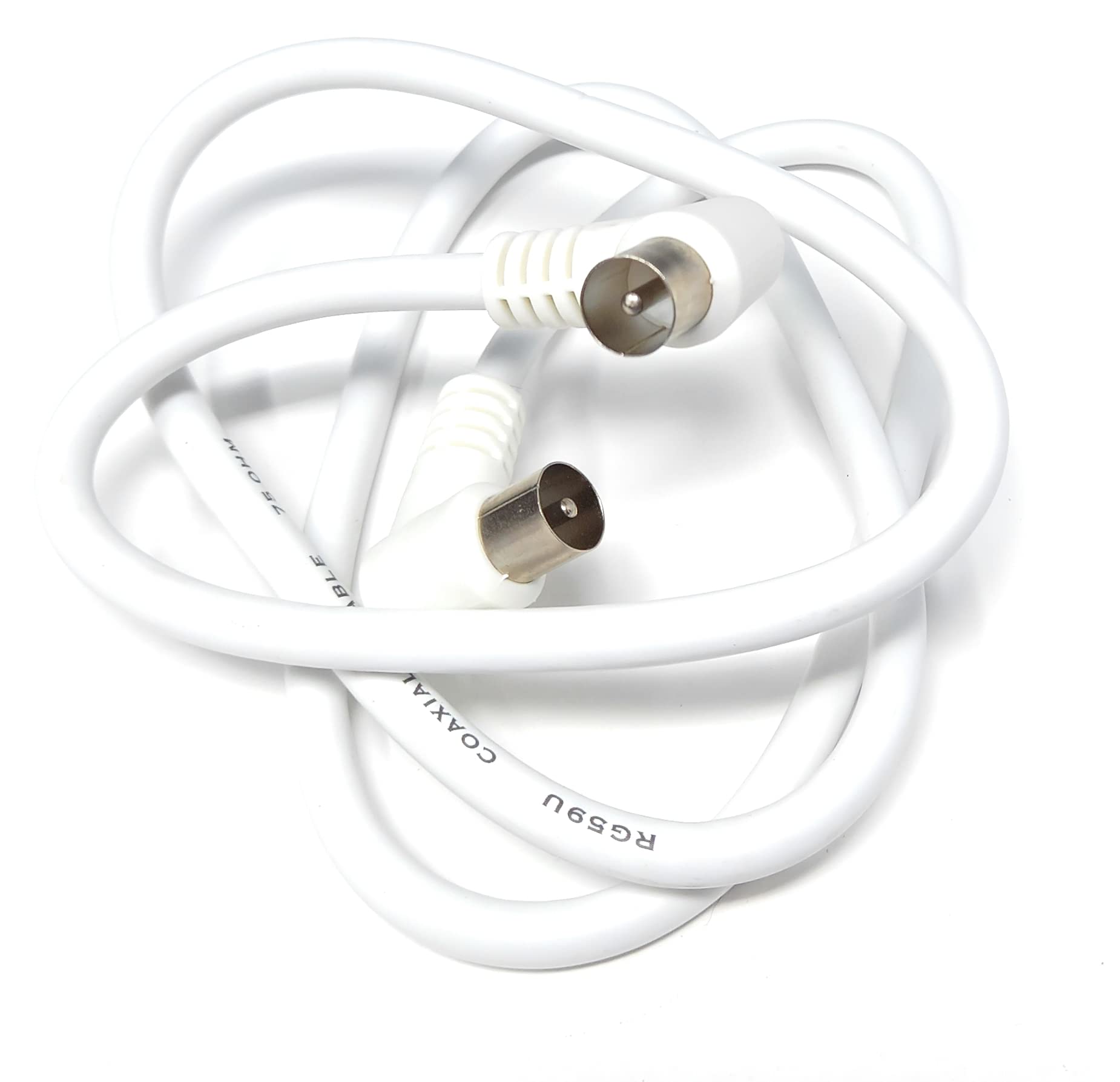 DRUT 1m TV RF Right Angle 90' Male Plug to Male Plug Coaxial TV Freeview Cable Lead 75 Ohm 3.3ft White, 1 meter - Image 2